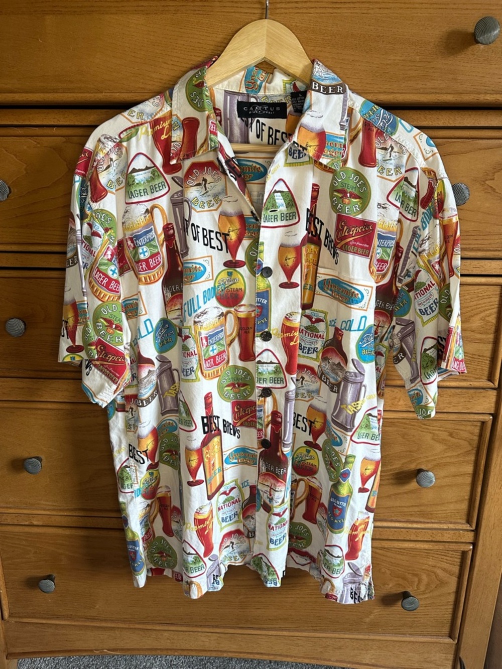 Cactus Black Label Short Sleeves Shirt Mens L Novelty Cocktail Beer Drink Party